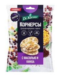 Чипсы цельнозерновые кукурузно-рисовые с горошком, фасолью и киноа Dr. Korner (50 г)